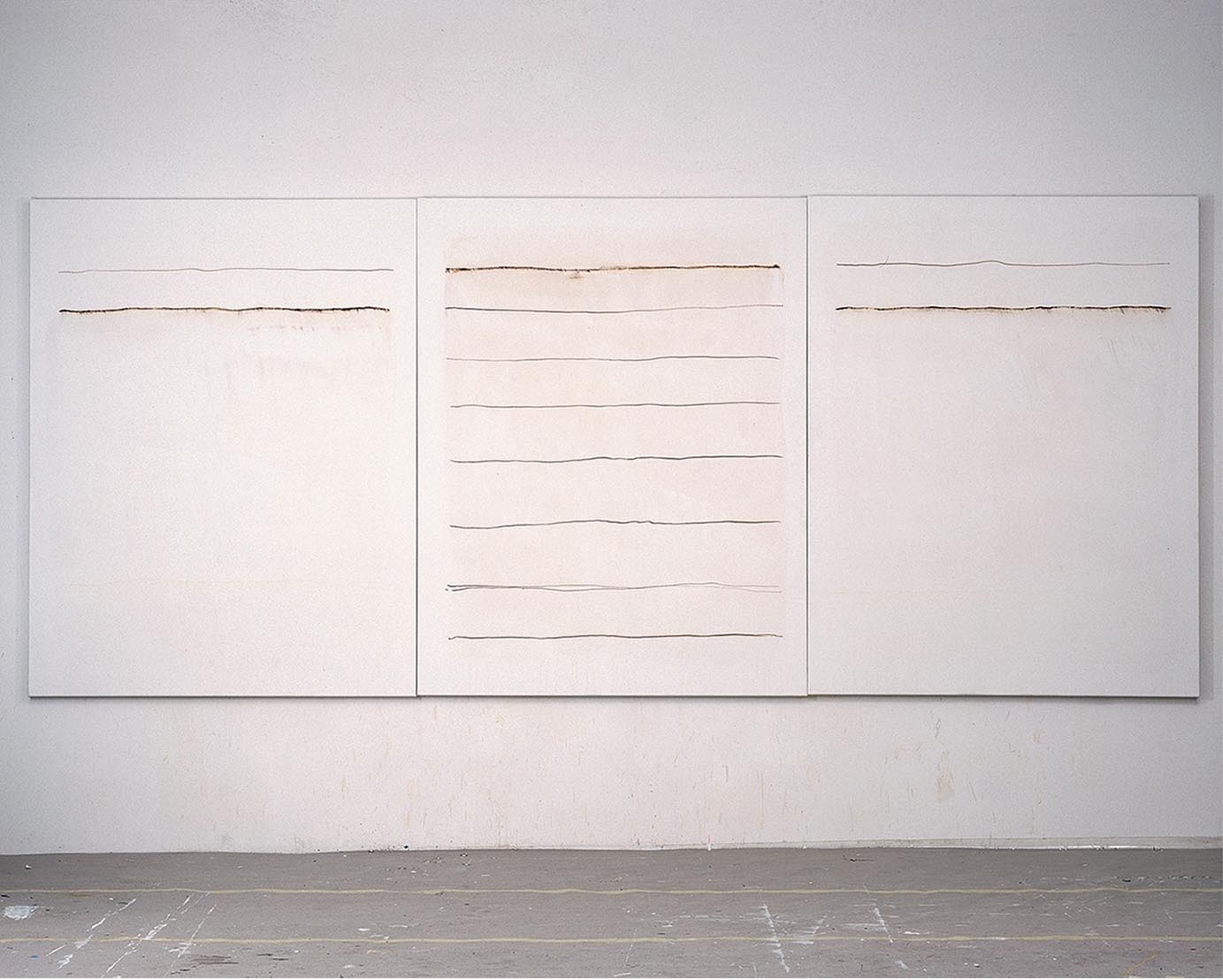 Lilo Rinkens, Linien, Tryptichon, 1999, Acryl und Tusche auf Leinwand, 180 x 420cm